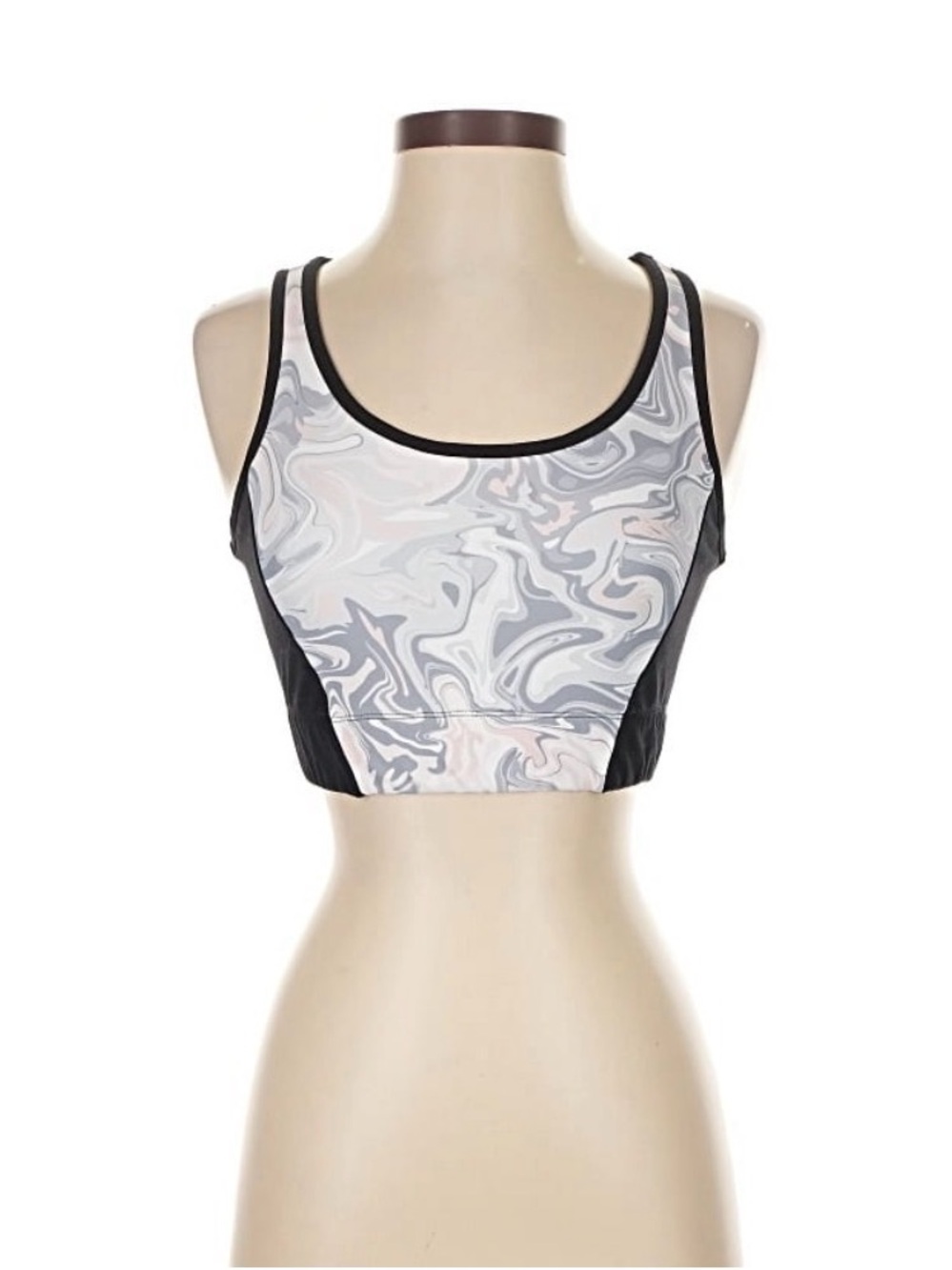 Tuckernuck Marble-Print Crop Sports Bra in Gray and Black
